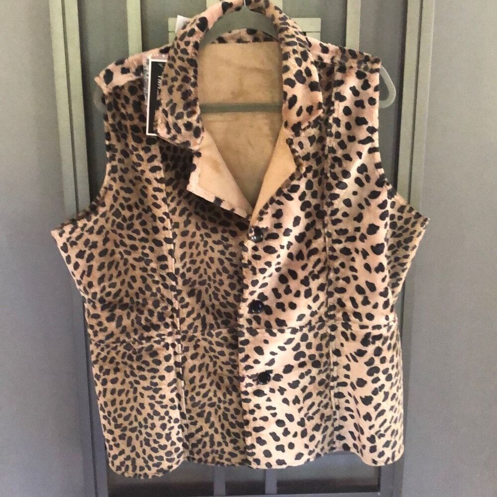 NWT Drapers and Damon's Reversible leopard faux suede vest 1X - Picture 2 of 6